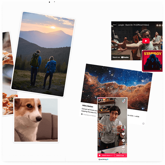 Travel planning interface showing mood board and itinerary